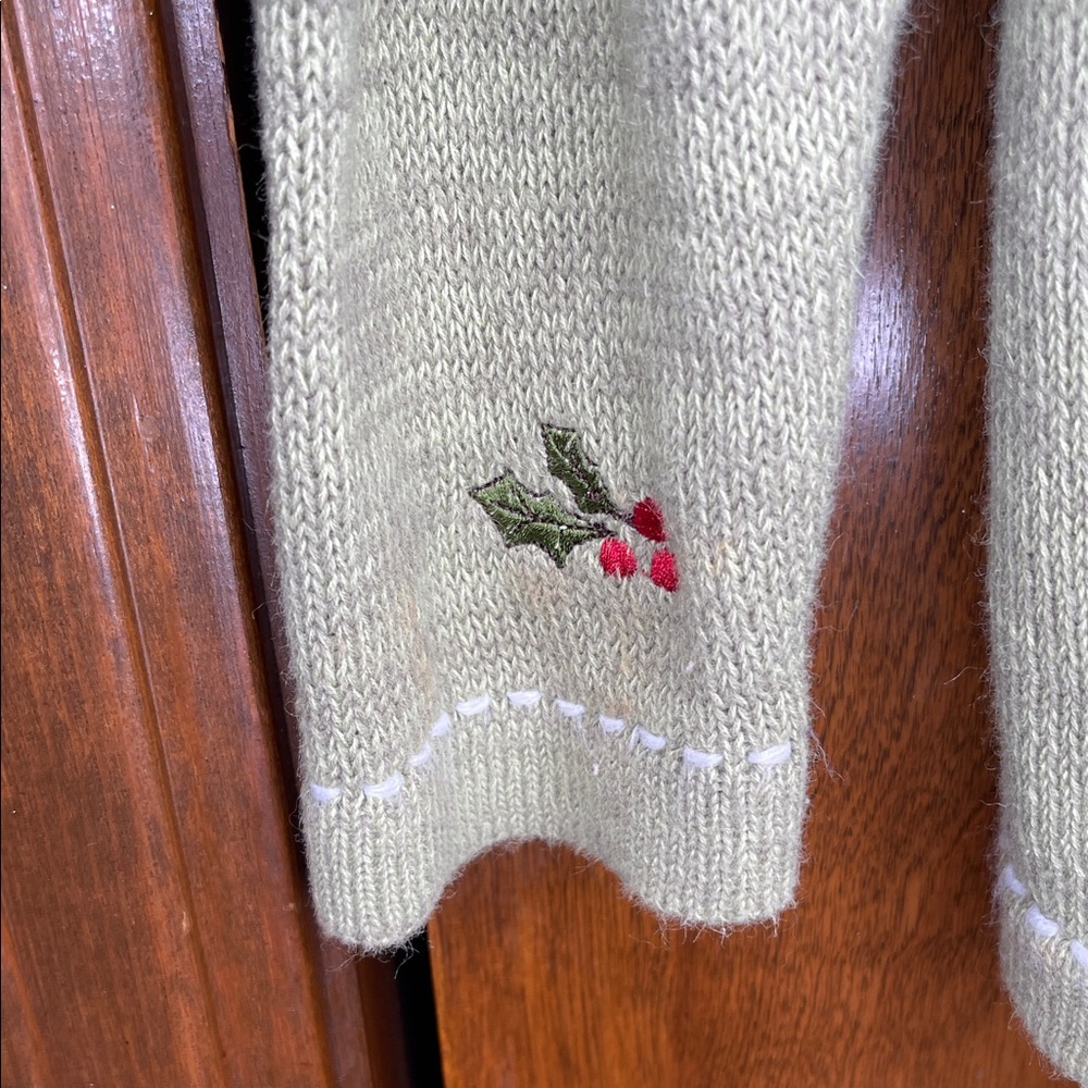 Vintage Blair Olive Embroidered Cardigan Grandmacore Holiday Birds Size Large - Picture 7 of 8